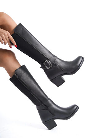 Kadın Poli Tokalı Dalgıç Kumaş Çizme  Siyah