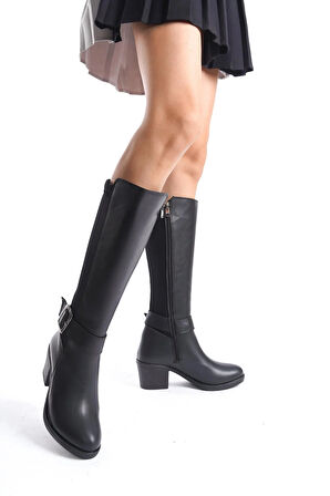 Kadın Poli Tokalı Dalgıç Kumaş Çizme  Siyah