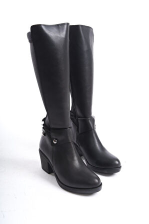 Kadın Loft Halat Toka Detaylı Dalgıç Kumaş Çizme  Siyah