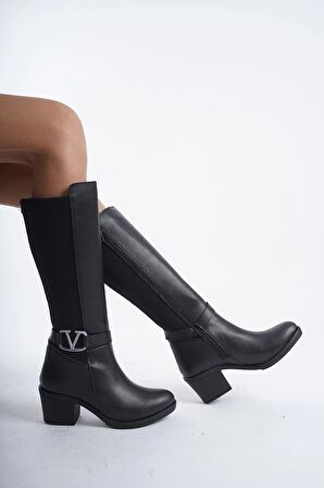 Kadın Virona Tokalı Dalgıç Kumaş Çizme  Siyah