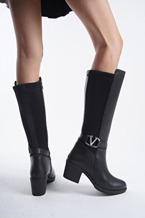 Kadın Virona Tokalı Dalgıç Kumaş Çizme  Siyah