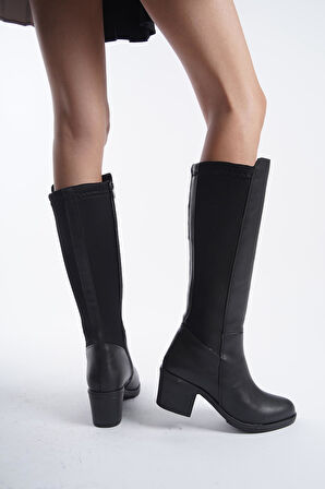 Kadın Leydi Dalgıç Kumaş Dizaltı Çizme  Siyah