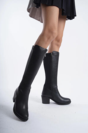 Kadın Leydi Dalgıç Kumaş Dizaltı Çizme  Siyah