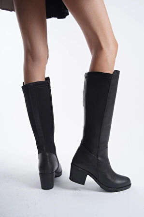 Kadın Leydi Dalgıç Kumaş Dizaltı Çizme  Siyah