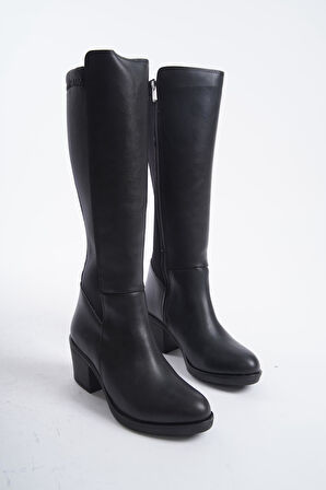 Kadın Leydi Dalgıç Kumaş Dizaltı Çizme  Siyah