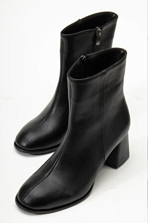 Kadın Marta Siyah Kalın Topuklu Yumurta  Burun Fermuarlı Bot