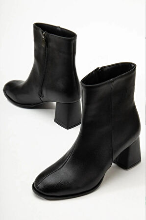 Kadın Marta Siyah Kalın Topuklu Yumurta  Burun Fermuarlı Bot