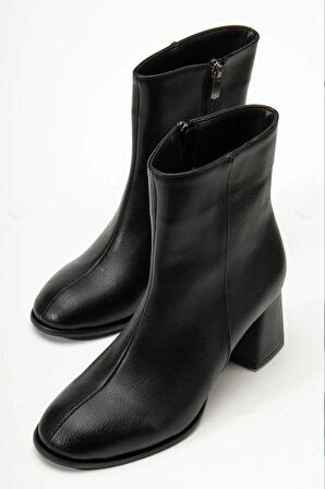 Kadın Marta Siyah Kalın Topuklu Yumurta  Burun Fermuarlı Bot