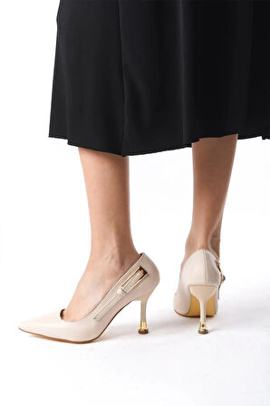 Kadın Fascino Bej Deri Stiletto Topuklu Ayakkabı
