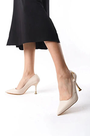 Kadın Fascino Bej Deri Stiletto Topuklu Ayakkabı