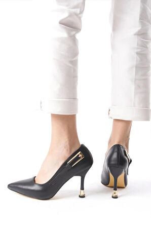 Kadın Fascino Siyah Deri Stiletto Topuklu Ayakkabı