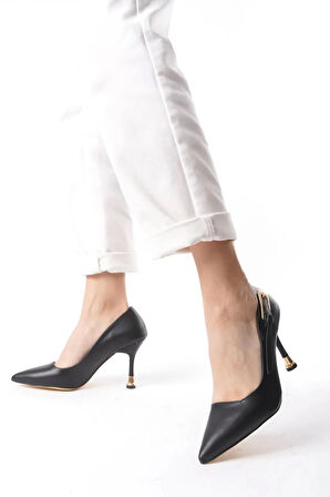 Kadın Fascino Siyah Deri Stiletto Topuklu Ayakkabı