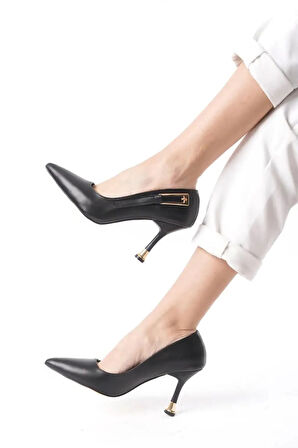 Kadın Fascino Siyah Deri Stiletto Topuklu Ayakkabı