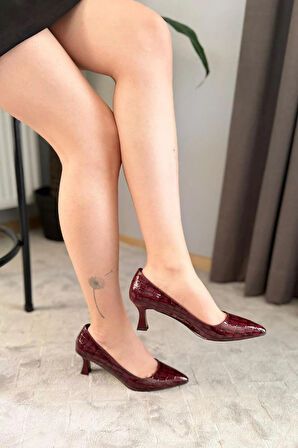 Kadın Sity Bordo Kroko Rugan 6 cm İnce Topuklu Stiletto