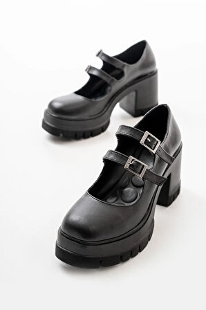 Kadın Samba İki Baletli 8 Cm Topuklu Platformlu Ayakkabı  Siyah