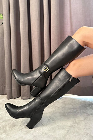 Kadın Lara Yandan Fermuarlı Diz Altı Çizme  Siyah