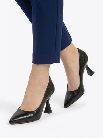 Kadın Flora Siyah Kroko 6 Cm İnce Topuklu Stiletto  