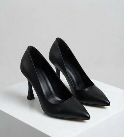 Kadın Vita Siyah Cilt Deri İnce Topuklu 9 Cm Stiletto  