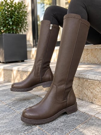 Kadın London  Kahverengi Dalgıç Kumaş Dizaltı Çizme 