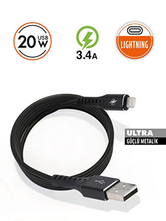20W Lighting Ultra Güçlü Metalik USB Kablo