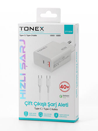 Tonex 40W TYP-C Çift Çıkışlı Şarj Aleti