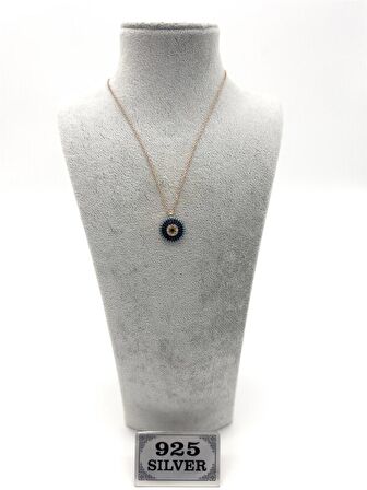 Nazar Fİgürlü Swarovski ve Zirkon taşlı Gümüş Kolye