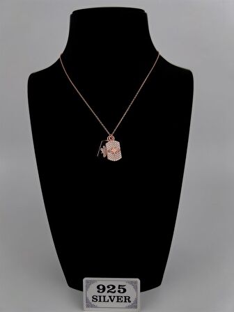 Çift Yapraklı Pusula Figürlü Rose Kaplama Gümüş Kolye