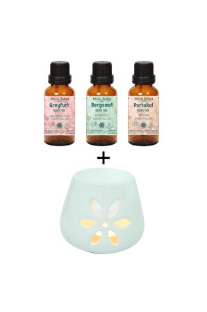 Greyfurt Yağı - Bergamot Yağı - Portakal Yağı Ve Buhurdanlık Seti