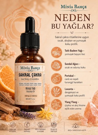 Sakral Çakra Masaj Yağı, Sacral Chakra, 30ml, %100 Saf