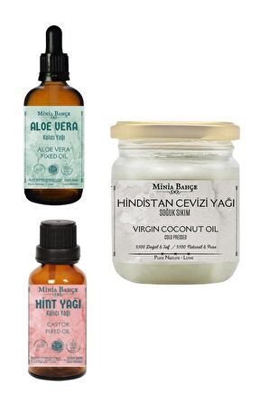 Hindistan Cevizi Yağı 150gr, Aloevera Sabit Yağı 30ml, Hint Yağı 20ml %100 Saf