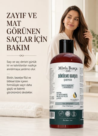 Minia Bahçe Biotinli Saç Bakım Şampuanı – 400 ml | Bezelye Filizi Ekstresi, Biotin