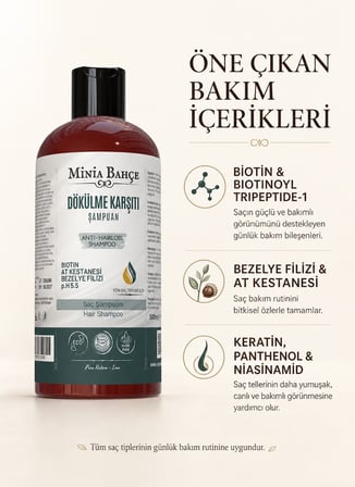 Minia Bahçe Biotinli Saç Bakım Şampuanı – 400 ml | Bezelye Filizi Ekstresi, Biotin