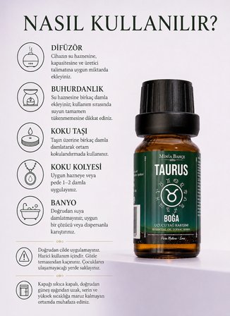 Boğa Burcu Uçucu Yağ Karışımı – Ylang Ylang, Kekik, Limon, Adaçayı ve Itır Uçucu Yağları, 10 ml