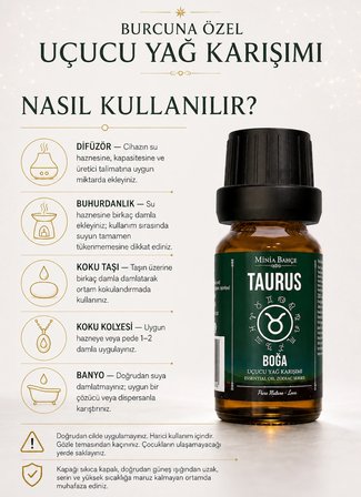 Boğa Burcu Uçucu Yağ Karışımı – Ylang Ylang, Kekik, Limon, Adaçayı ve Itır Uçucu Yağları, 10 ml