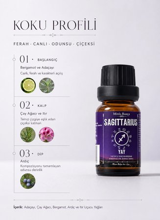 Yay Burcu Uçucu Yağ Karışımı – Adaçayı, Çay Ağacı, Bergamot, Ardıç ve Itır Uçucu Yağları, 10 ml