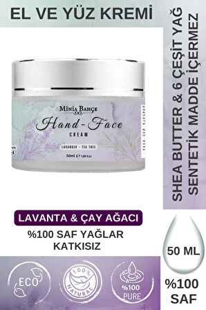 Koruyucu & Besleyici El ve Yüz Kremi, %100 Saf ve Katkısız, Lavanta - Çay Ağacı Yağı, 50ml