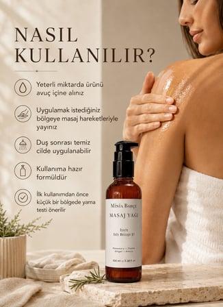 Minia Bahçe Biberiye Masaj Yağı – 100 ml | Kekik, Zencefil