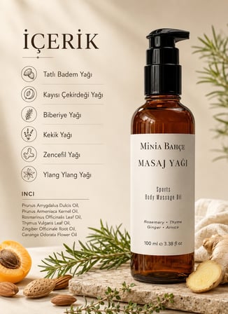 Minia Bahçe Biberiye Masaj Yağı – 100 ml | Kekik, Zencefil