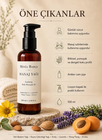 Minia Bahçe Lavanta Masaj Yağı – 100 ml | Ardıç, Ylang Ylang