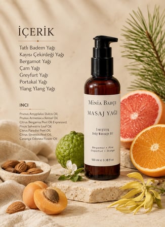 Minia Bahçe Bergamot Masaj Yağı – 100 ml | Çam, Greyfurt, Portakal