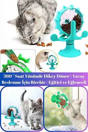 Özel Üretim Vantuzlu Çizilmeye Isırılmaya Dayanıklı Sesli Fırıldak İnteraktif Kedi Mama Oyuncağı Kedi Oltası Hediyeli