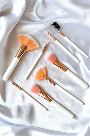 8'li Beyaz Renkli Fırça Makyaj Fırça Seti