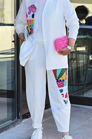 Kadın Taş İşlemeli Kapüşonlu Özel Tasarım Tesettür İkili Takım