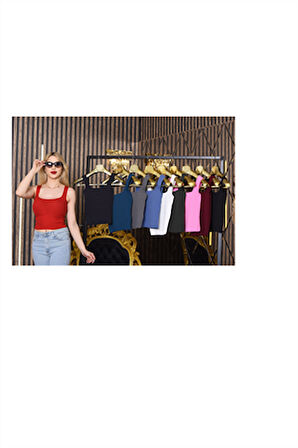 Kadın Kırmızı Fit Askılı Triko Crop Bluz – Yazlık Basic Şıklık