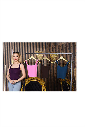Kadın Kırmızı Fit Askılı Triko Crop Bluz – Yazlık Basic Şıklık