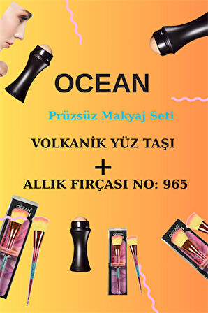 Ocean Volkanik Yüz Taşı + Makyaj Fırçası No:965 | Cilt Yağı Emilimi & Pürüzsüz Makyaj Seti