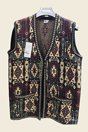 Anneler Günü Özel! Desenli Triko Yelek - Şık ve Fonksiyonel Çift Cepli Tasarım - Unisex Standart Beden