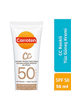 Carroten CC SPF 50 Renkli Yüz Güneş Kremi – Yüksek Koruma ve Cilt Tonu Eşitleyici, 50 ml