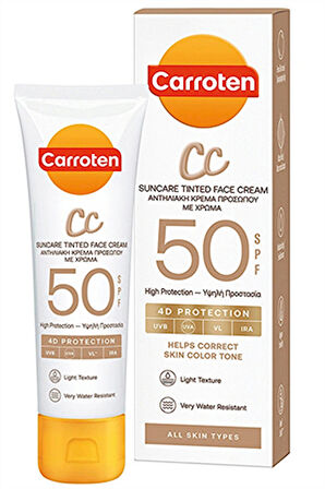 Carroten CC SPF 50 Renkli Yüz Güneş Kremi – Yüksek Koruma ve Cilt Tonu Eşitleyici, 50 ml