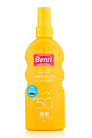 Benri Ferahlık & Koruma Güneş Sütü SPF 50 – Yüksek Koruma, Serinletici Etki, 150 ml
